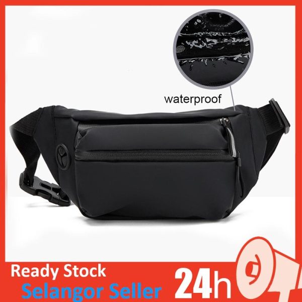 【Ready Stock】 Waist Bag Waterproof Nylon Pouch Bag Men Chest Bag Sports Fashion Bag Lelaki Porch Bag Large Capacity