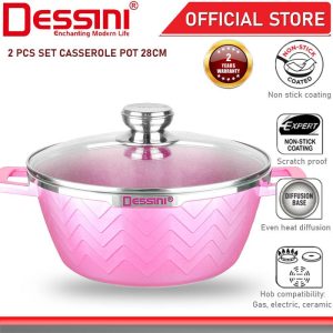 DESSINI ITALY Granite Die Cast Aluminium Non Stick Casserole Pot Bowl Deep Fry Pan Cookware Tool (28cm)