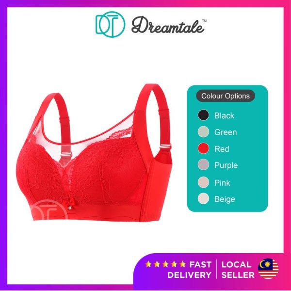 Dreamtale Women Bra Semi Sheer Mesh Lace Corset Bra 4 hook Push Up Bra Wireless Coli Wanita Baju Dalam Wanita WCO295
