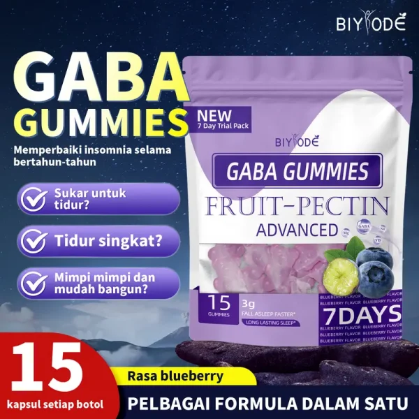 BIYOED GABA Gummies untuk Tidur Nyenyak | Dengan GABA Vitamin B L-Theanine Magnesium | Tenang Perbaiki Tidur Melegakan Tekanan Kualiti Mudah Tertidur Nikmati Mimpi Manis | Perisa Blueberry Supplement Vegan Tanpa Gula Bebas Melatonin 15 Gummies