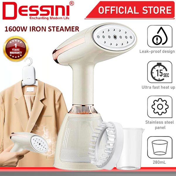 DESSINI ITALY 1600W Electric Ceramic Soleplate Garment Steam Iron Sprayer Steamer Clothes Brush / Seterika Baju