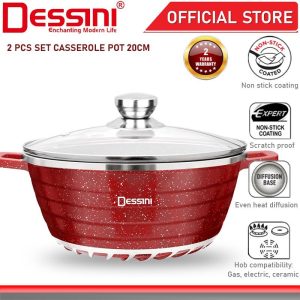 DESSINI ITALY Granite Die Cast Aluminium Non Stick Casserole Pot Bowl Deep Fry Pan Cookware Tool (20cm)