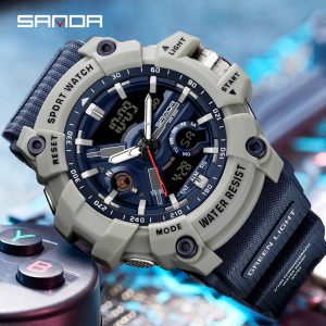 SANDA 3179 Jam Tangan Analog-Digital, AW24, Kalis Air, Berkilau, Gaya Kasual, Teknologi Termaju, Pelbagai fungsi, Kalis Kejutan, Sesuai untuk Sukan, Jam Tangan