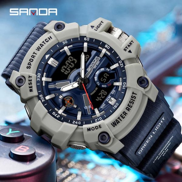 SANDA 3179 Jam Tangan Analog-Digital, AW24, Kalis Air, Berkilau, Gaya Kasual, Teknologi Termaju, Pelbagai fungsi, Kalis Kejutan, Sesuai untuk Sukan, Jam Tangan