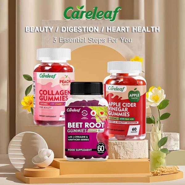 Trio Kecantikan Bandar, ACV, Akar Bit dan Gummies Kolagen, Halal, Bebas Gluten, Bukan GMO, 60 Gummies / Botol, Penjagaan Kesihatan Kecergasan, Kecantikan dan Kilauan