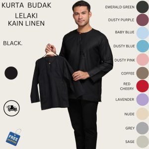 KURTA DAUD BUDAK LENGAN PANJANG | KAIN LINEN | WOODEN BUTTON (REGULAR FIT) BY BEAUFIT Baju Costume