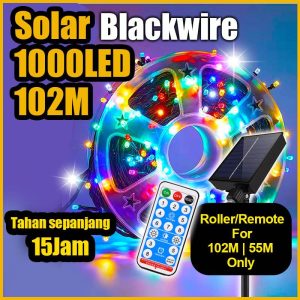 【Bing Bling】【Solar Black String Light 8Modes 102 | 55 | 33 | 22 | 12M 】Outdoors Waterproof Led Light Raya Lampu kelip2 Lip Lap Solar Lamp Fairy Lights Modeling Lamp for Gardens Wedding Party Home Valentines Christmas Light Decoration Solar Taman Lighting