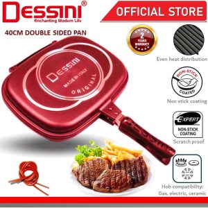 DESSINI ITALY Granite Aluminium Non Stick Double Sided Pressure Grill Fry Pan Cookware Tool (40cm)