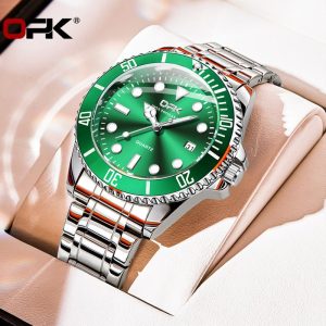 OPK Jam Analog Tangan Lelaki Original Watch Men Waterproof Stainless Steel Quartz Calendar Luminous Green Blue Black Watches For Men Gelap Tahan Karat with Box 8118 Bahan logam dalam stok Banyak warna Pejabat parti pemberian hadiah Garanti 1 tahun