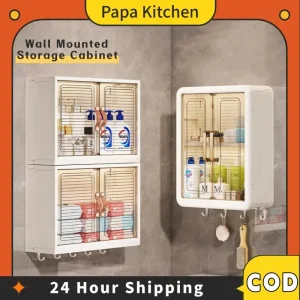 【PAPA】Wall Mounted Cosmetic Storage Cabinet Bathroom&Kitchen Cabinet Simple Wall Mounted Skincare Products Storage Box