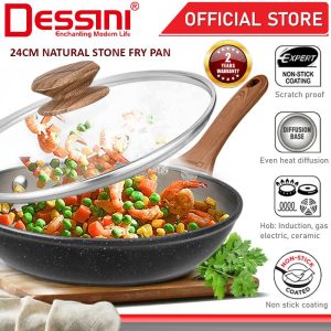 DESSINI ITALY Natural Stone 24CM Frying Pan Die Cast Aluminium Induction Non Stick Pot Bowl Pan Cookware Tool Periuk