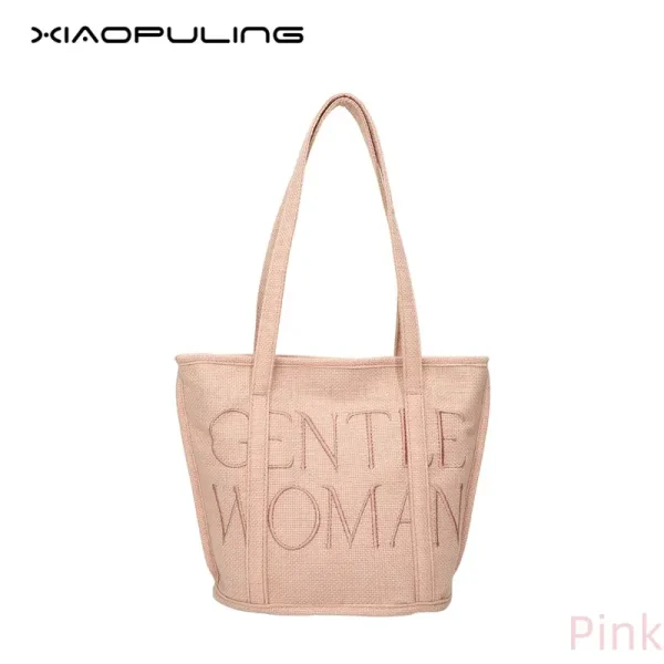 Beg Tote Linen Kapas, Xiaopuling, Saiz Besar, Untuk Wanita, Beg Baldi Bersulam, Sesuai untuk Pelajar, Beg Galas, Dompet Beli Belah