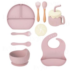 Baby Dining Set 10-IN-1 Food Grade Silicone Bib Bowl Suction Plate Baby Training Feeding Tableware Pinggan Baby Nursing