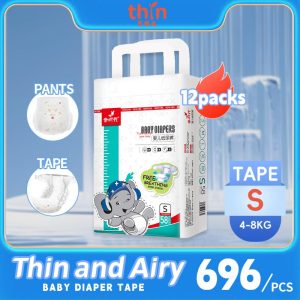 【Thin Era】12 packs Baby Diaper Extra Soft Skin-Friendly Non-Irritating to the Skin Pull-up Diaper Pants and Tape Diapers SAP Jelly Absorbent Core Cotton
