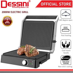 DESSINI ITALY 180° Open Double Sided Electric Pizza Panini Waffle Sandwich Maker Toaster BBQ Grill Non-Stick Baking Pan