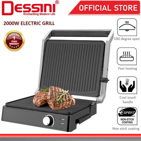 DESSINI ITALY 180° Open Double Sided Electric Pizza Panini Waffle Sandwich Maker Toaster BBQ Grill Non-Stick Baking Pan