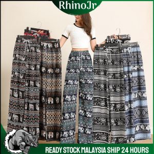 PNT46 RHinoJr Womens Pants Soft Waist Wide-Leg Appointments Casual Elastic Free-size Fit Trousers Chiffon