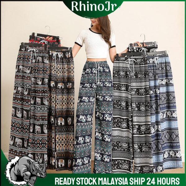 PNT46 RHinoJr Womens Pants Soft Waist Wide-Leg Appointments Casual Elastic Free-size Fit Trousers Chiffon