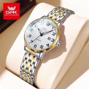 OPK Jam Analog Tangan Wanita Asli Kalis Air Pergerakan Kuarza Keluli Tahan Karat Kalendar Berkilau Sesuai untuk Perniagaan Dan Riadah Hitam dan Putih with Box 6006 Watches Bahan logam dalam stok Warna berbilang Pejabat parti, pemberian hadiah Garanti