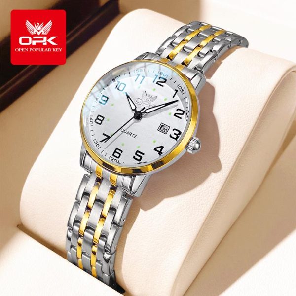 OPK Jam Analog Tangan Wanita Asli Kalis Air Pergerakan Kuarza Keluli Tahan Karat Kalendar Berkilau Sesuai untuk Perniagaan Dan Riadah Hitam dan Putih with Box 6006 Watches Bahan logam dalam stok Warna berbilang Pejabat parti, pemberian hadiah Garanti