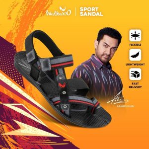 Walkaroo Sandal Sukan Lelaki Lightweight Sports & Outdoor/ Sandal Kasual/ Selipar Lelaki Viral/ Velcro Strap/ PU Sole/ Ringan/ Kalis Air/ Anti-licin (W22108 - Black Blue)