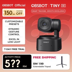 OBSBOT Tiny SE 1080P 100FPS Webcam for PC, AI Tracking PTZ Streaming Camera with 1/2.8" Sensor, Gesture Control, Dual ISO, DOL HDR, Web Camera for Desktop Computer, Laptop, Meeting.