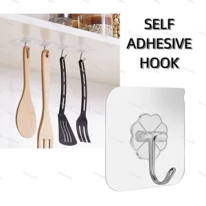 Self Adhesive Hook Reusable Assist Hook Transparent Adhesive Stainless Steel Wall Hook Penyangkut Serbaguna
