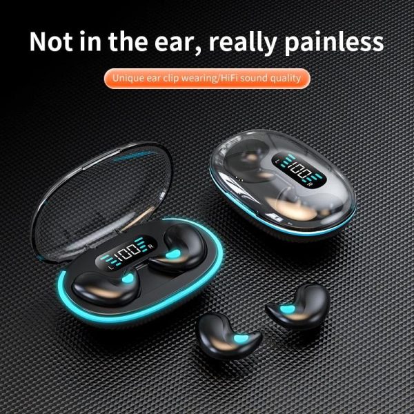 Fon Kepala Mini Tanpa Wayar, Fon Kepala Tidur, Untuk Kerja, Fon Telinga Bluetooth TWS, Stereo, Alat Dengar Tersembunyi, dengan Mikrofon, Panggilan HD, Kalis Air