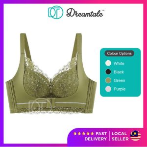 Dreamtale Women Strap Sheer Lace Corset Bra Lace Bra 4 Hook Push Up Bra Full Coverage Wireless Bra Baju Dalam Wanita WCO316