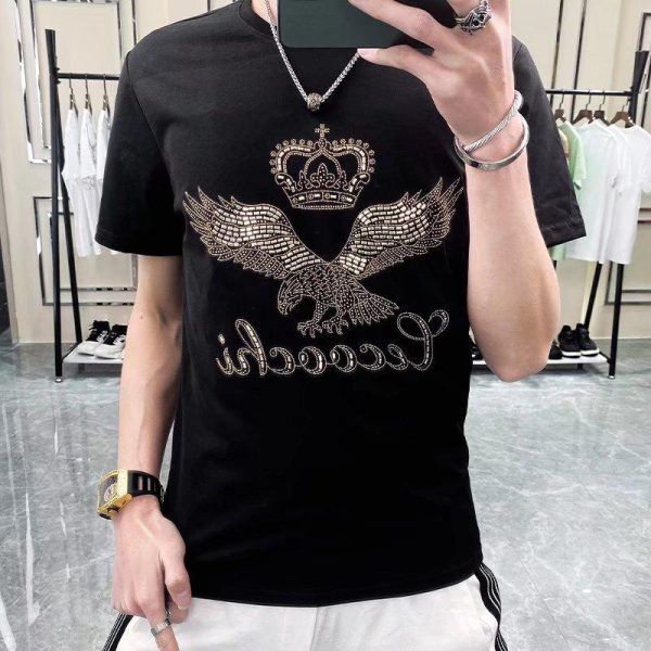 Kemeja-t lengan pendek kasual serba guna untuk lelaki, baju atasan bergaya, corak reka bentuk minimalis kecil, baju lapisan asas kasual untuk lelaki, baju lengan separuh leher bulat trend jenama fesyen langsing 2024