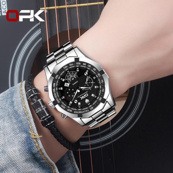 OPK Jam Tangan Lelaki Jam Tangan Authentik Kalis Air Keluli Tahan Karat Asli Berkilau dengan Kalendar Chronograph Pelbagai Fungsi 8127 Watches