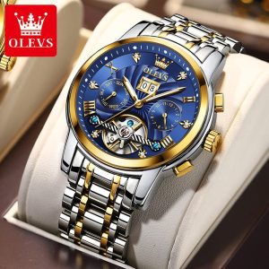 OLEVS Jam Tangan Automatik Untuk Lelaki Kalis Air Analog Keluli Tahan Karat Asal Non Tarnish Luminous Calendar Business Watch Pawnable Relo 9910 Rotundity Bahan logam dalam stok Banyak warna Pejabat parti pemberian hadiah Garanti 1 tahun