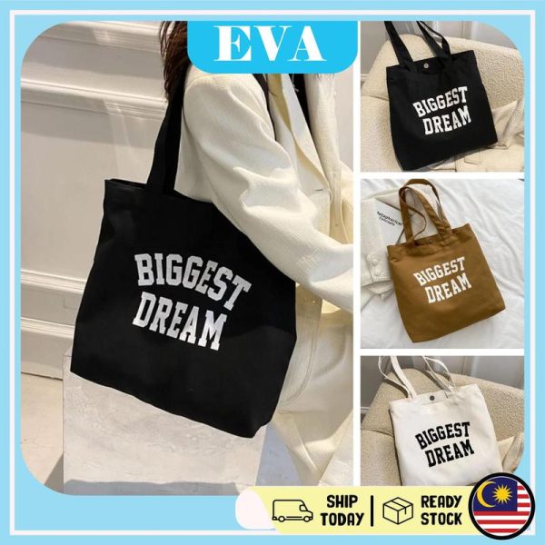 READY STOCK EVA Canvas Tote Bag Women's Shoulder Class College Student Clothing Ins Korean Belt Pull Chain Art Design Brown Totebag Wanita Jujutsu Kaisen