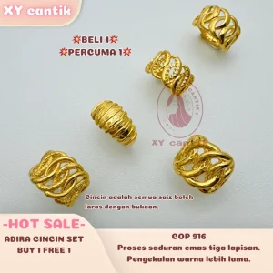 CINCIN ADIRA Lebar 2CM - BELI 1 PERCUMA 1 - Saiz cincin boleh dilaraskan - Barang kemas bersalut emas tulen - Tahan lasak - Hypoallergenic - XYCANTIK Rings