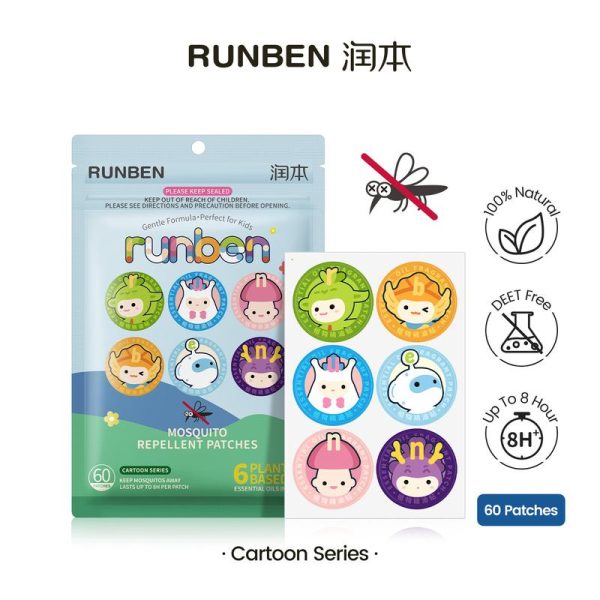 Tompok Minyak Pati, RUNBEN, 60pcs, untuk Kanak-kanak, Ekstrak Tumbuhan Semulajadi, Tahan Lama, Formula Lembut, Mudah Dipakai dan Ditanggalkan, Mudah Alih