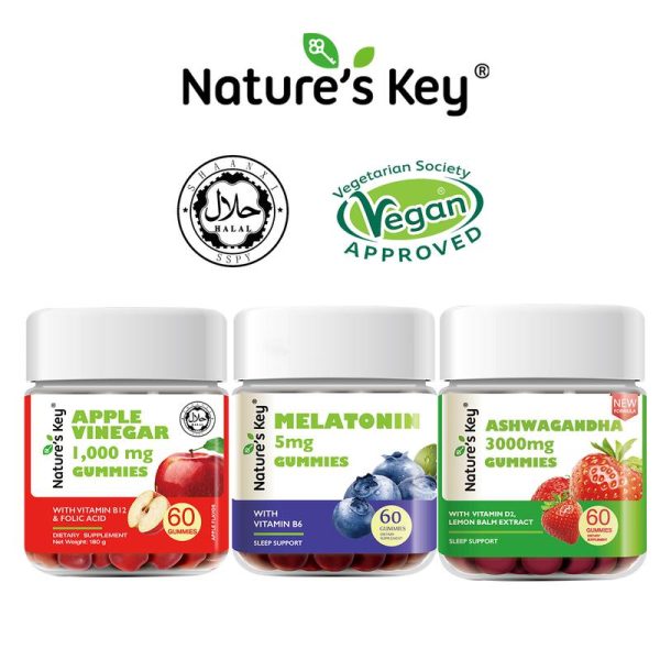 Cuka Epal Vegan Gummies Tidur Gummies,Ashwagandha Gummies, Set Combo,Perisa Perisa Epal Blueberry Alamiah dan Perisa Strawberi 3 Botol dalam Satu Set gummies sleep gummies Vitamin sleep gummies
