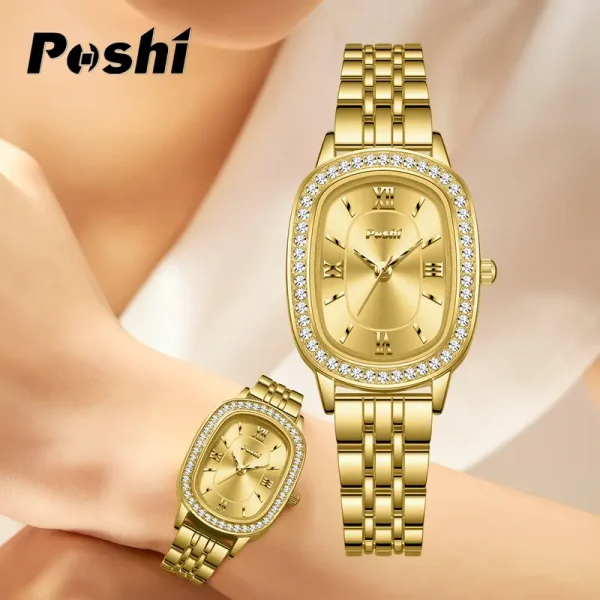 Jam Tangan Wanita, POSHI, Kalis Air sehingga 30M, Berkilauan dan Bergaya, Tahan Lama, Reka Bentuk Berlian Mewah, Pergerakan Kuarza, Hadiah Terbaik untuk Wanita, Jam Tangan Kuarza Kalis Air