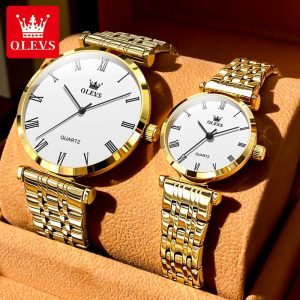 OLEVS Jam Tangan Couple Pasangan 2025 Asli Kalis Air Gaya Fesyen Baharu untuk Lelaki dan Wanita Watches for Women and Men dengan Kotak Hadiah Mewah GL5592