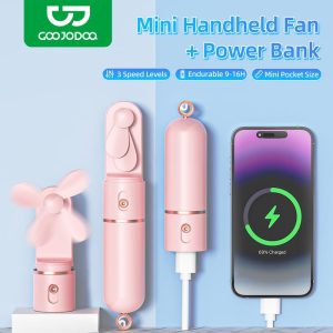 【GOOJODOQ】2500mAh Portable High-Speed Turbo Fan | Power Bank with Type-C Input and USB-A Output to Charge Your Phone | Handheld Mini Fan Kipas Kecil