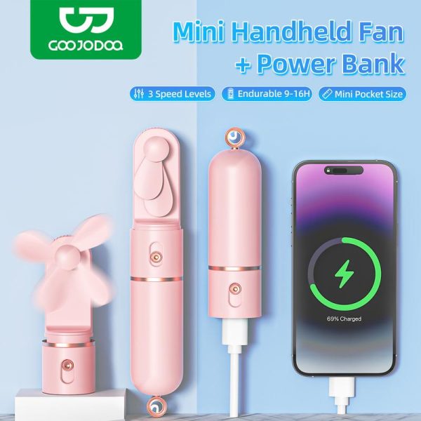 【GOOJODOQ】2500mAh Portable High-Speed Turbo Fan | Power Bank with Type-C Input and USB-A Output to Charge Your Phone | Handheld Mini Fan Kipas Kecil