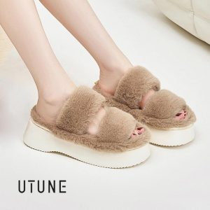 Selipar Mewah, UTUNE, Kasut Dalaman Wanita, Kasut Dua Tali, Fesyen, Comel dan Selesa, Sesuai untuk Musim Sejuk, Musim Bunga dan Musim Luruh, Selipar Hangat