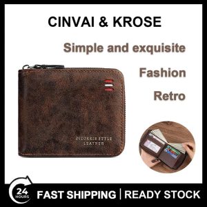 Dompet Lelaki, Pendek, dengan Klip Kad dan Rantai Tukar, Kapasiti Besar, Slot Kad Berbilang, Diperbuat daripada Kulit PU, Mudah dan Retro, Sesuai untuk Riadah