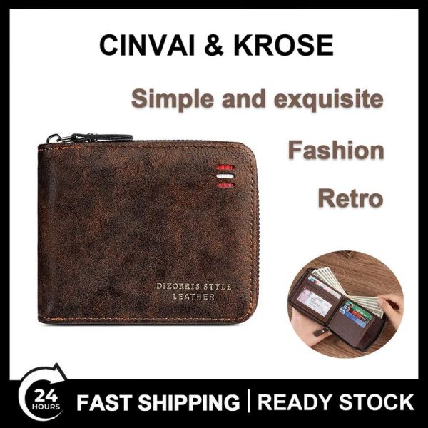 Dompet Lelaki, Pendek, dengan Klip Kad dan Rantai Tukar, Kapasiti Besar, Slot Kad Berbilang, Diperbuat daripada Kulit PU, Mudah dan Retro, Sesuai untuk Riadah