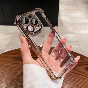 【For Gold】Casing iPhone Electroplate with lens film Casing for iPhone 16 15 14 13 12 11 Pro Max X XS XR xsmax Case Protection full prevention shockproof Acrylic Backboard cover Silicone Mobile