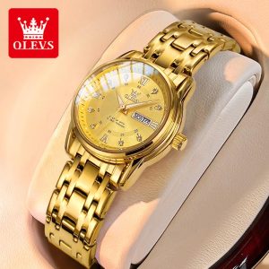OLEVS Jam Tangan Wanita Original Kalis Air Asli Dengan Tali Keluli New Tahan Karat Kotak Luxury Emas Blue White with Gifts Box L5513 Rotundity Bahan logam dalam stok Warna berbilang Pejabat parti pemberian hadiah Garanti 1 tahun Watches