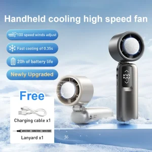 Mini Handheld Fan portable 180 folding rechargeable Cooling fan 100 level Adjustable Strong wind Cooler Bladeless fan with LED digital display 20H 4000mAh USB Charging Battery Plat Penyejuk Semikonduktor Kipas Tangan
