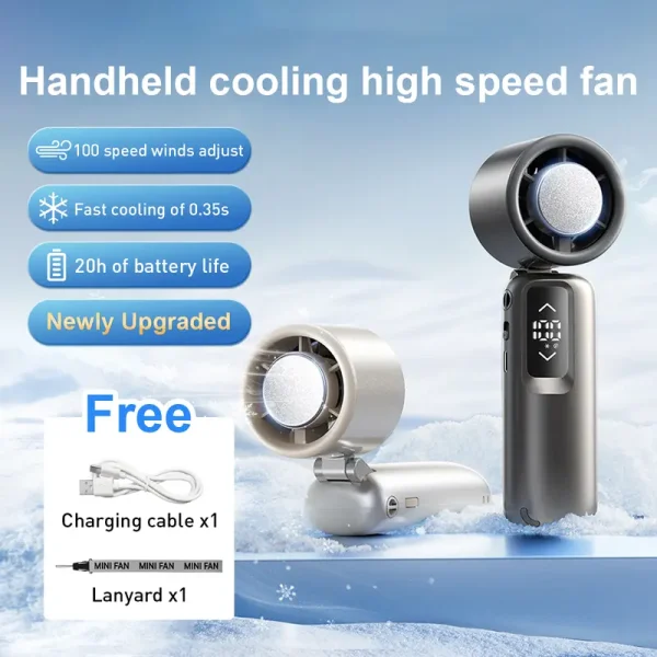 Mini Handheld Fan portable 180 folding rechargeable Cooling fan 100 level Adjustable Strong wind Cooler Bladeless fan with LED digital display 20H 4000mAh USB Charging Battery Plat Penyejuk Semikonduktor Kipas Tangan