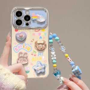 Sarung Telefon Anak Patung DIY yang Comel + Lanyard untuk iPhone 11 16 15 14 13 12 Pro Xs Max XR X 6 6s 7 8 Plus Ins Korea Sarung Kalis Kejutan Sarung Telefon Penutup Belakang Pelindung