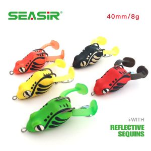 Gewang pancing katak lembut silikon SeaSir-mini, Umpan katak silikon lembut tiruan atas air dengan mata kail berduri dua, gewang pancing katak berongga untuk siakap dan kepala ular, 4cm / 8gMini