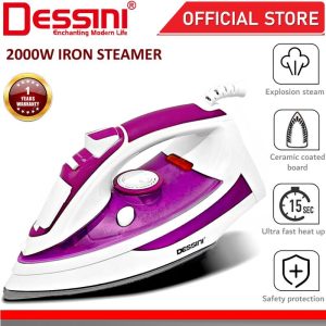 DESSINI ITALY Electric Ceramic Soleplate Garment Steam Iron Sprayer Steamer Clothes Brush Seterika Baju (2000W)